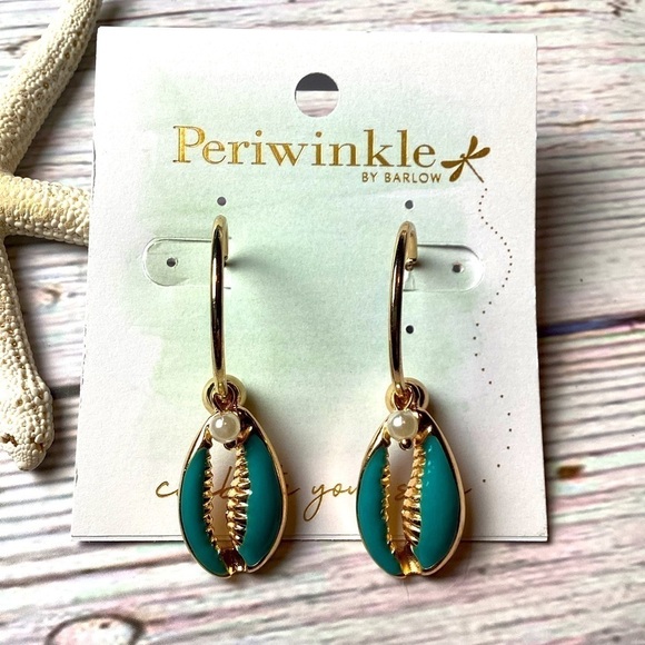NEW PERIWINKLE BY BARLOW SHELL‎ EARRINGS GOLD AQUA BEACH VACATION - Picture 2 of 5